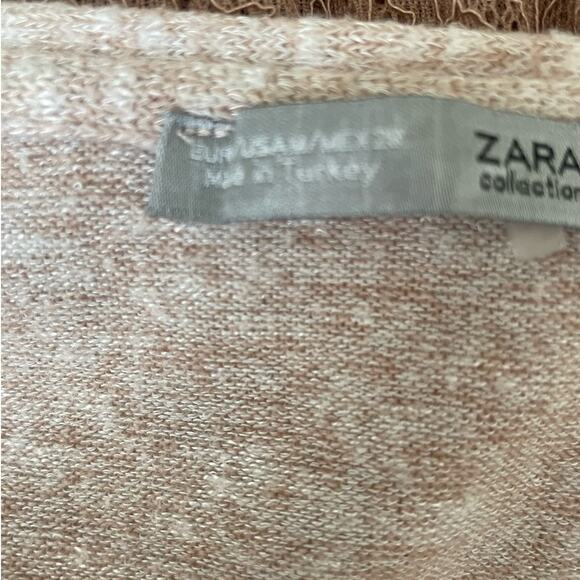 Zara Womens Sweater V-Neck Long Sleeve Pullover‎ Lace Floral Bottom Boho M Beige - Picture 2 of 9